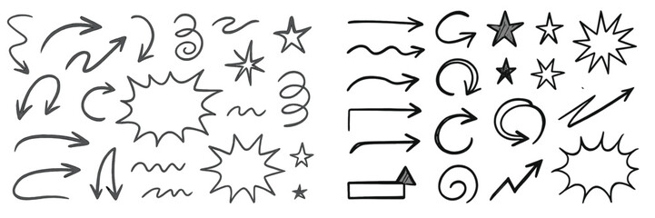 Collection of hand-drawn doodle shapes and symbols for creative design projects and decorations