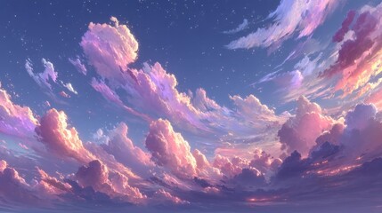 Soft neon glowing clouds drift slowly across a night sky, creating a tranquil ambiance perfect for seamless looping in a digital background or artistic project