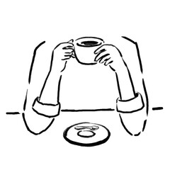 コーヒーを飲む女性のシンプルな線画イラストhand holding a cup of coffee illustration 