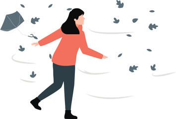 The girl throws her umbrella and enjoys the autumn breeze