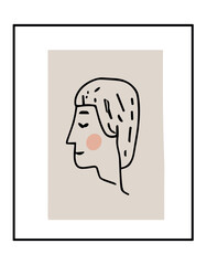 Minimalist line art portrait of a person with a soft background in neutral tones