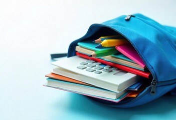Red Backpack Filled with Colorful School Books