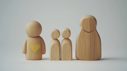 Wooden figures of a family.