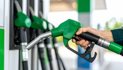Hand Holding Gas Pump Nozzle.