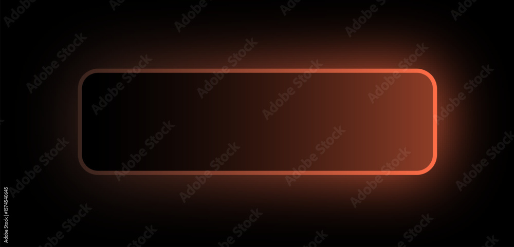 Poster glowing neon rounded button ui element with orange light effect on dark background. futuristic tech 