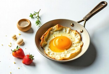 Perfectly Fried Egg in a Pan with Breakfast Sides