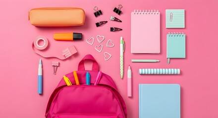 Cosmetics and lipsticks on pink background