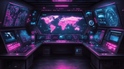 Futuristic control panel with glowing displays.