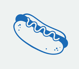 Hand-drawn hot dog. Line art, ink, minimalist style. Vector illustration. Food collection.