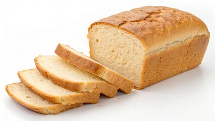 A golden loaf of sliced bread is isolated on white background, ideal for making sandwiches