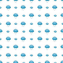 Hand-painted seamless pattern with soft blue rain clouds and raindrops on white background. Perfect for baby products, nursery prints, wrapping paper, and spring-themed surface design