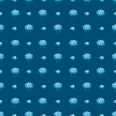 Hand-painted seamless pattern with soft blue rain clouds and raindrops on blue background. Perfect for baby products, nursery prints, wrapping paper, and spring-themed surface design