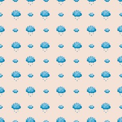 Hand-painted seamless pattern with soft blue rain clouds and raindrops on beige background. Perfect for baby products, nursery prints, wrapping paper, and spring-themed surface design