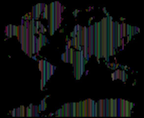 Multicolour Vertical line shape world map. A stylized vector line shape world map design representing national borders and continents. Vertical world map to global geography