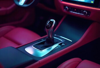 Modern Car Interior with Ambient Red and Blue Lighting