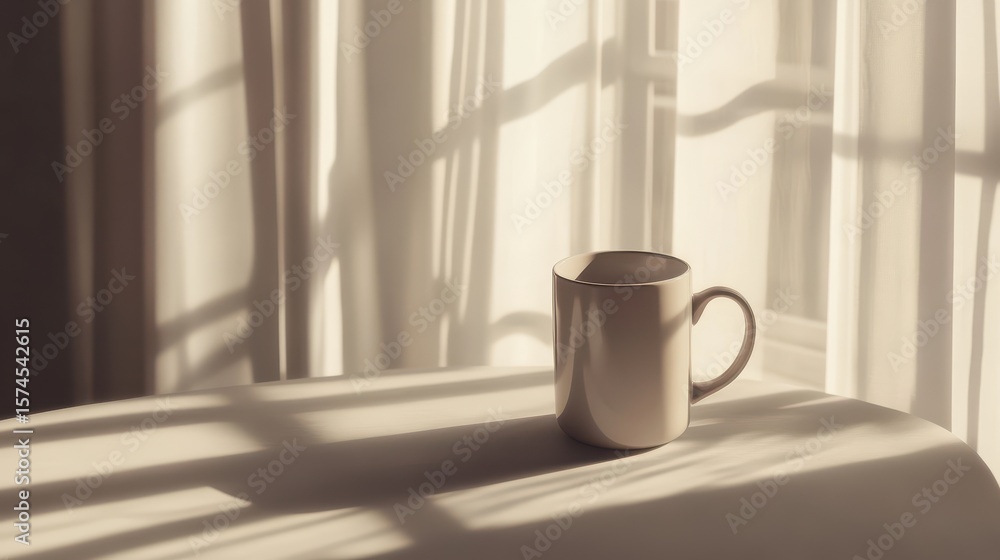 Poster sunlight streams through sheer curtains, casting soft shadows on a table.
