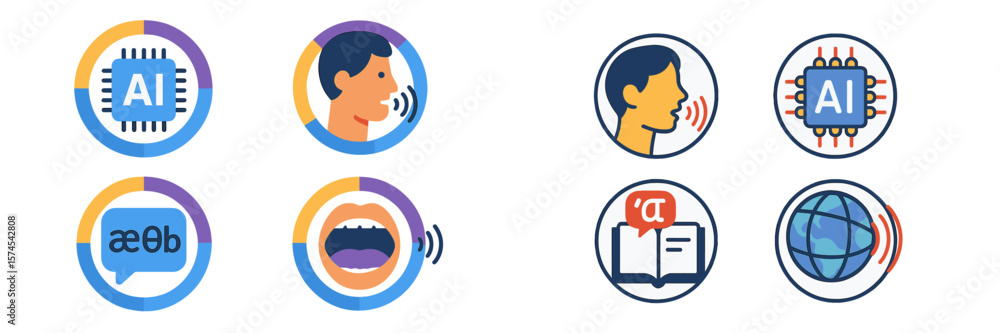 Aufkleber exploring artificial intelligence and communication through visual icons representing technology and