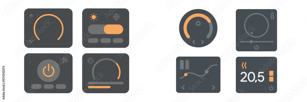 Poster various user interface controls designed for temperature and lighting adjustments in modern smart ho