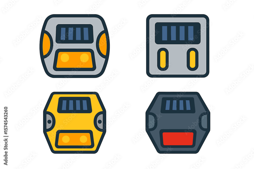 Aufkleber variety of colorful robot faces displayed in a simple layout showing diverse designs and features