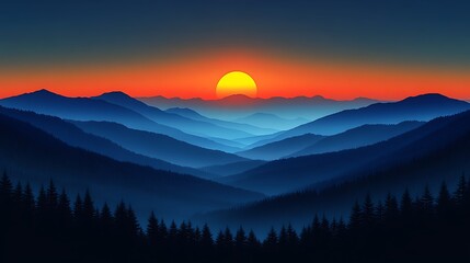 Dramatic sunset over a range of mountains.