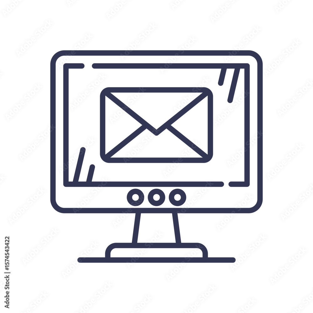Poster a line art icon of a computer monitor displaying an envelope. symbolizes digital correspondence, ema