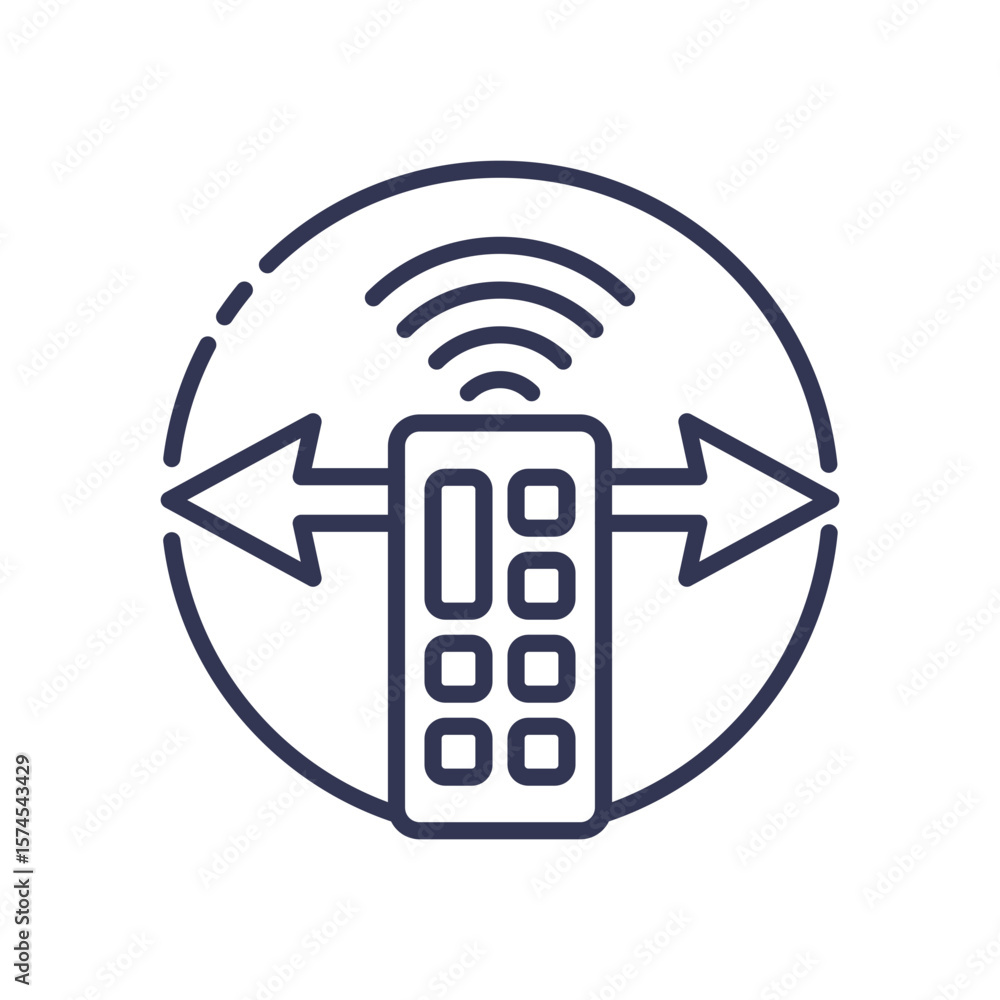 Poster line icon of a remote control emitting a wireless signal. represents remote access, smart home autom