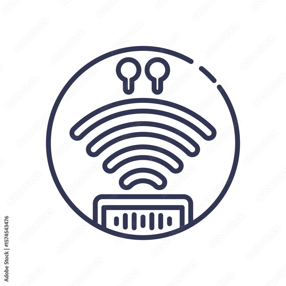 Poster line icon of a wi-fi router with signal waves and antennas inside a circle. represents wireless conn