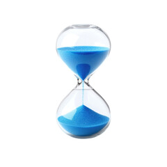 Elegant blue sand hourglass design with fine details for home decor, isolated on transparent background, cutout png