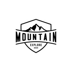 Mountain and shield simple logo, adventure template