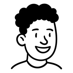 Doodle young man avatar with curly hair hand drawn style isolated