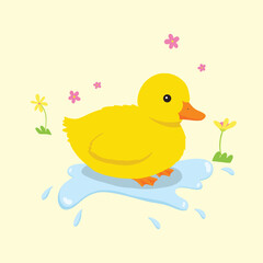 Yellow Duck Illustration cute drawing style vibrant color isolated vector