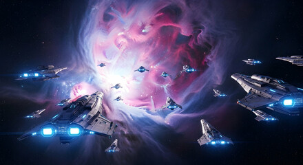 Obraz premium Spaceships in nebula