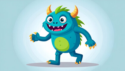 Happy blue monster walking.