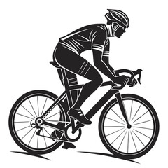 Naklejka premium Black and white graphic illustration of a cyclist in motion on a road bike bicycle