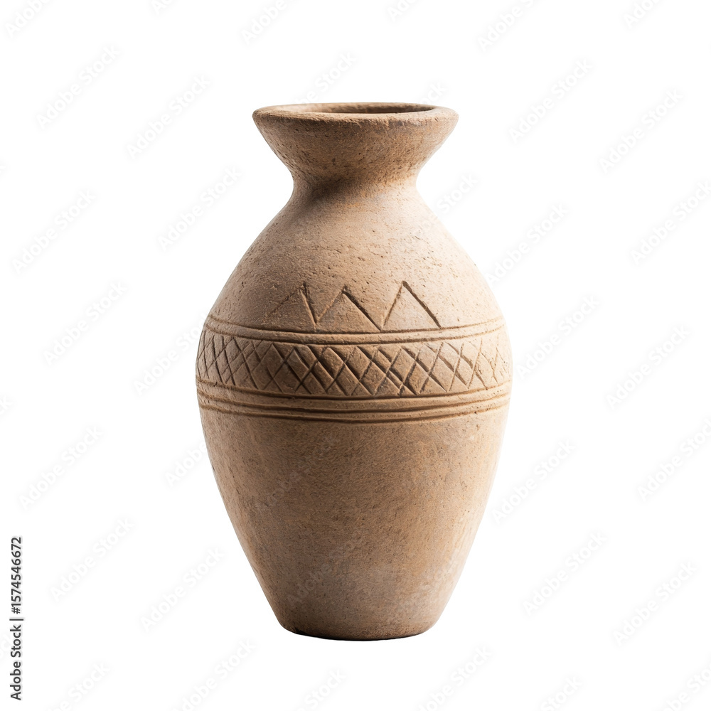 Poster ancient clay vase with geometric pattern and textured surface for rustic home decoration
