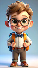 Happy Boy Student with 3D Render.