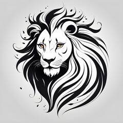 Fototapeta premium Lion portrait sketch* – Detailed monochrome lion face illustration with abstract mane swirls, ideal for graphic design, tattoo artists