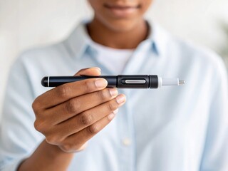 Hand holding a stylus pen, showcasing a modern digital writing tool in a bright, casual environment.