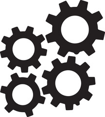 Mechanical Gears Silhouette Interlocking Cogwheels on White