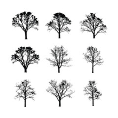 Obraz premium Nine black tree silhouettes arranged in a grid formation against a plain white background.