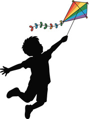 boy flying kite silhouette vector illustration design
