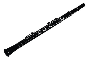 Black silhouette of a clarinet on a white background