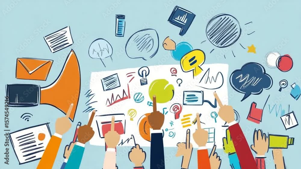 Poster engaging hand-drawn style animation explaining digital marketing concepts to target audience