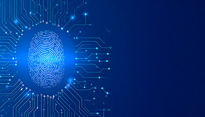 Intricate digital fingerprint with blue cybernetic network, symbolizing data security, identity, and access technology