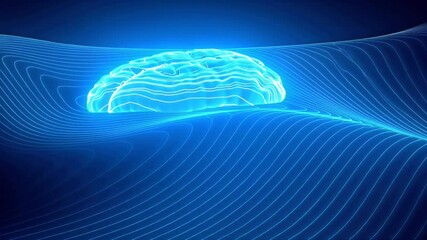 Glowing Human Brain Visualization on Topographic Map Background Animation - Powered by Adobe