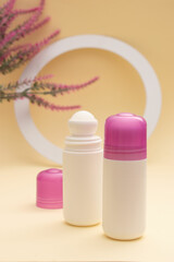 Beauty Roll-on Bottles with Pink Cap – Personal Care Product Branding