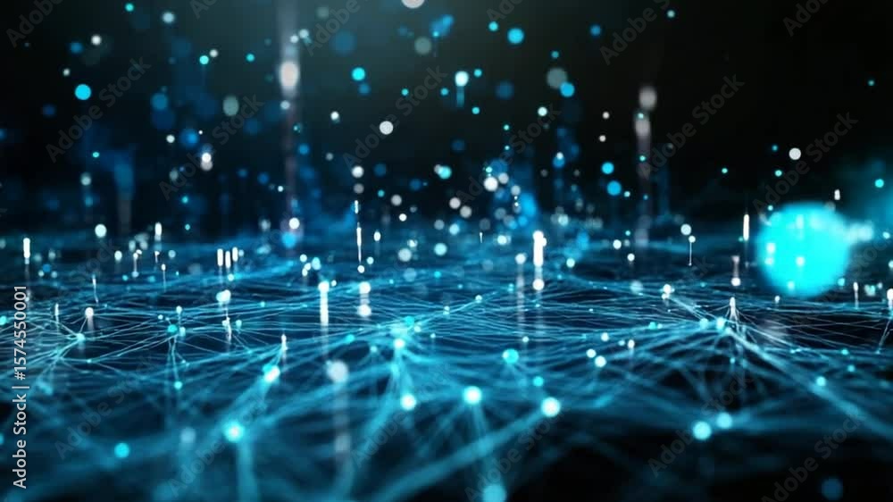 Poster futuristic abstract technology background with glowing network connections and data transfer