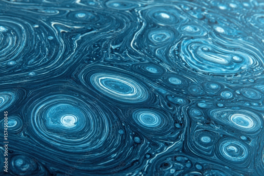 Poster abstract blue water swirling pattern with concentric circles and dynamic ripples creating a mesmeriz