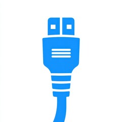 Blue USB cord icon, simple outline style, cable and connector on a white background