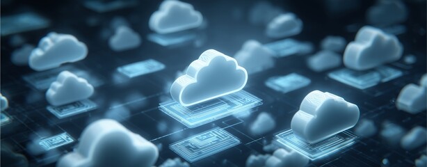 Cloud Computing Network: A digital cloud hovers amidst a network of connections, symbolizing the interconnected world of cloud computing.